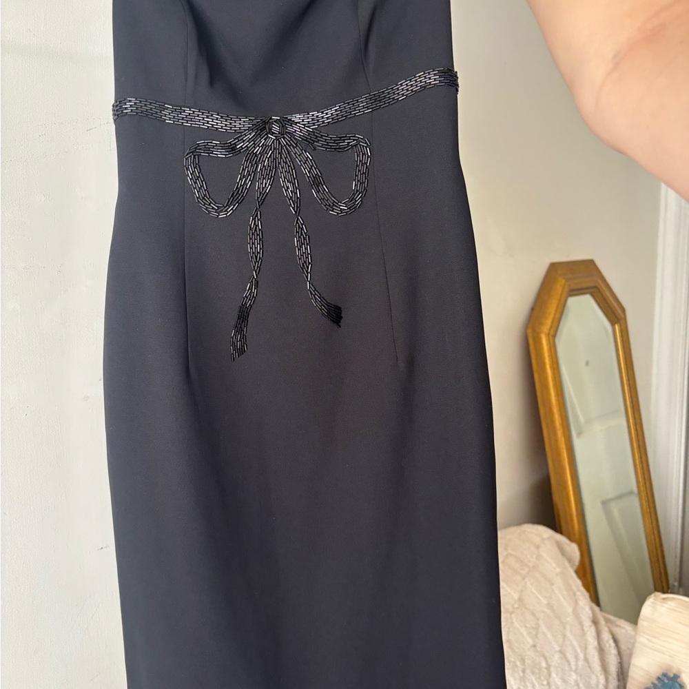 Maggy London Strapless Black Dress with Bow Accent